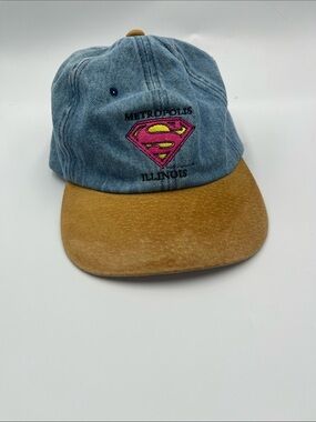 Metropolis Women's Denim Baseball Cap with Tan Suede Brim and Pink Logo